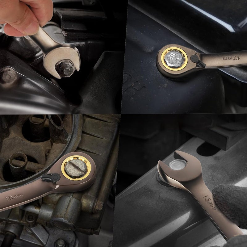 DISEN 12-Piece Reversible Ratcheting Wrench Set, Combination Wrench Set Metric 8-19MM, 72-Tooth, CR-V Steel, Nickel Plating, Crank Design with Organizer Rack - Image 5